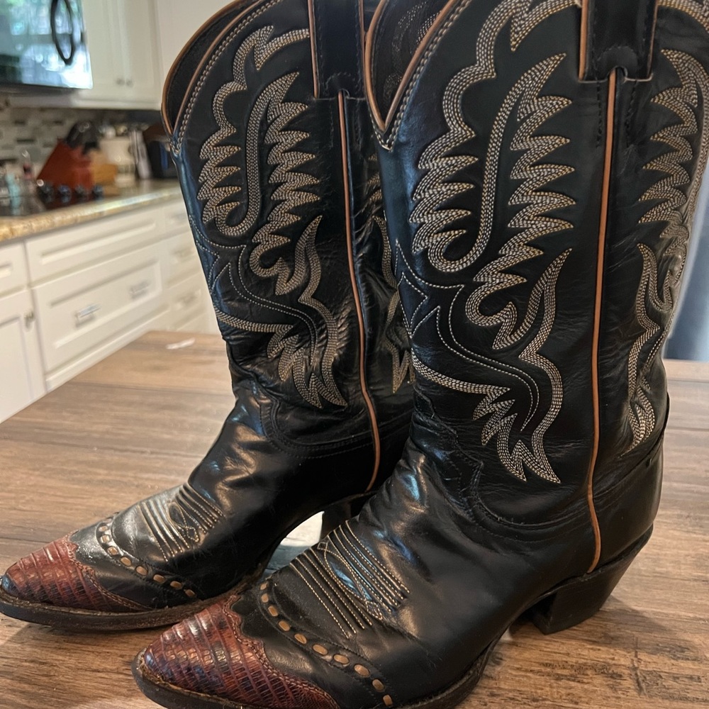 Womens Justin black brown cowboy western boots sz 8 B